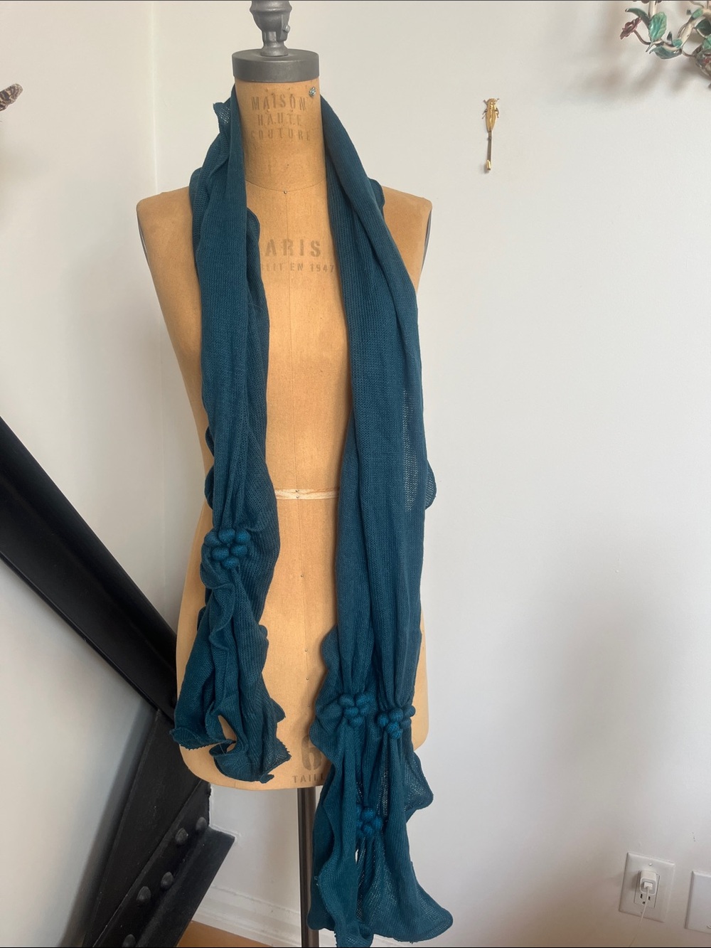 Teal Floral-Knot Lightweight knitted wool Women's Scarf